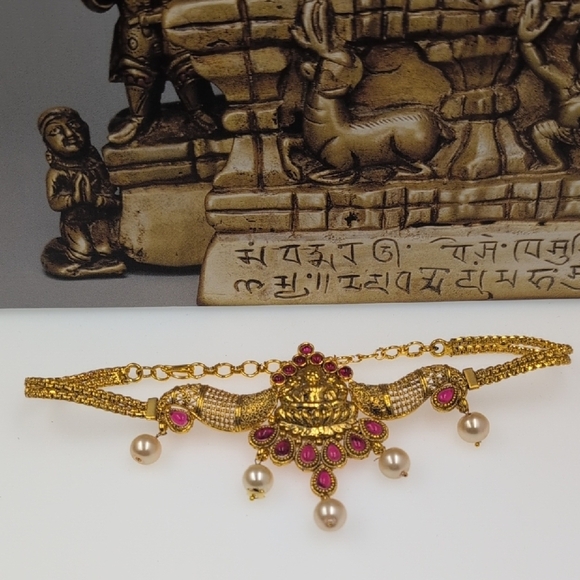 Stunning Indian Temple Jewelry Set 24k Goldplated, Kemp Stones - Set of 4 Lot! - Picture 6 of 9